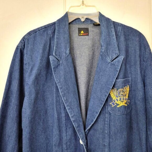 Liz Sport Vintage Denim Blazer With Embroidered Crest - Picture 2 of 4